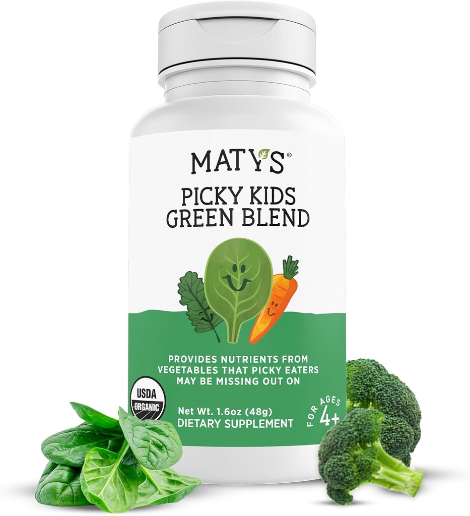 Matys Organic Picky Kids Green Assembly, Veggie Toz Supplement, Picky Eater Vitamins for Kids 4 Years +, Superfoods Sebze Tozu, Kale, Broccoli, 1.6 Ounces