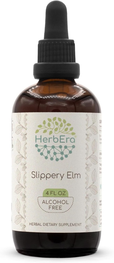 HerbEra Slippery Elm B120 Alkol-Free Herbal Extract Tincture, Tempd Liquid Drops Natural Slippery Elm (Ulmus Rubra) 4 fl oz