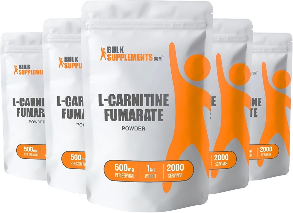 BulkSupplements.com L-Καρνιτίνη Φουμαρική σκόνη - συμπλήρωμα καρνιτίνης, Καρνιτίνη σκόνη, L-Καρνιτίνη 500mg - Χωρίς γλουτένη, 500mg ανά Σερβίρισμα, Χωρίς γλουτένη, 5kg (11 lbs) (Συσκευασία των 5)