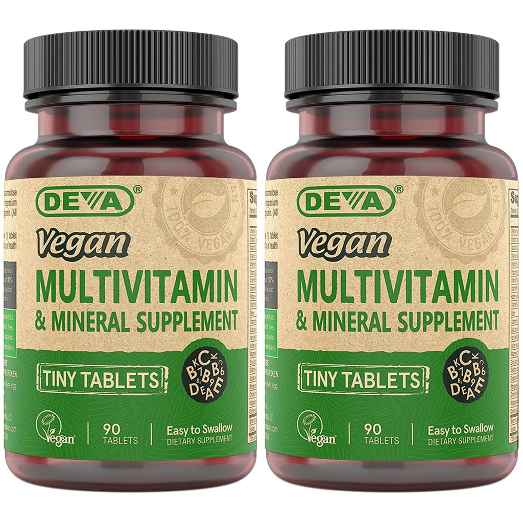 DEVA Tiny Tabletler Vegan Multivitamin for Women & Men 2Pack with Iron, Vitamin C, E, B Kompleks Vitaminleri, çinko, 90 Tabletler Her Şey için Çok Vitaminler