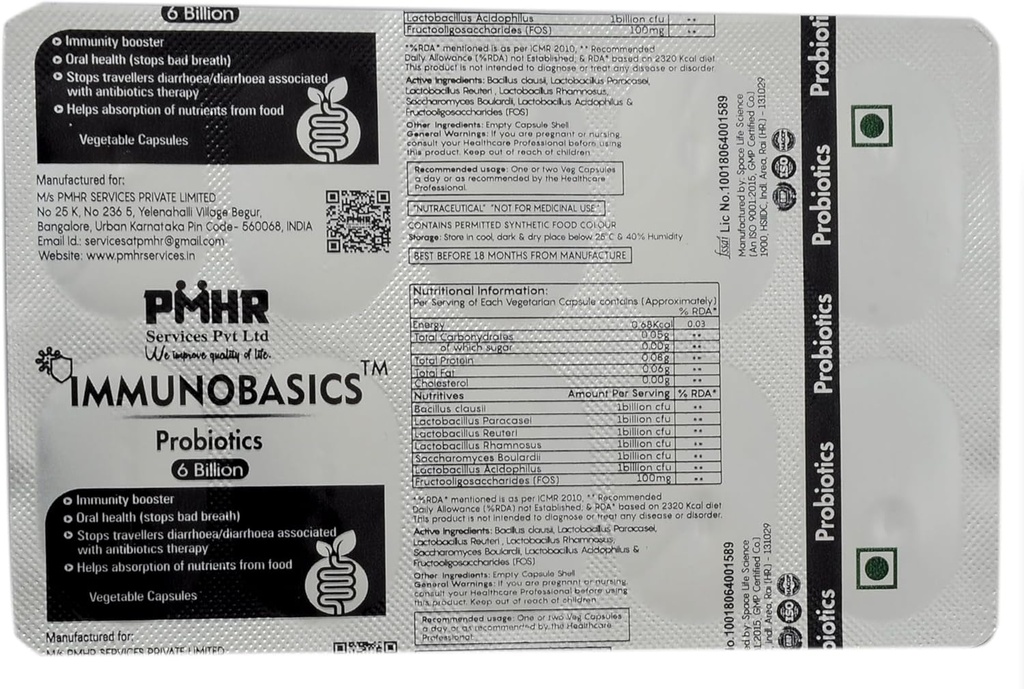 Pro ve Prebiyotik 6 Milyar CFU Capsules | Bu, L. Rhamnosus, L. paracasei, L. Returi, Saccharomyces Boulardii, Bacillus Clausii ve FOS Gut Health için.