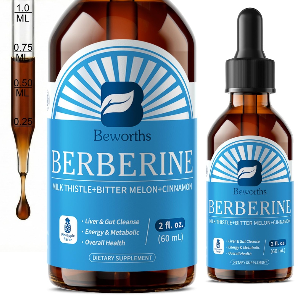 Berberine Supplement with Ceylon Cinnamon - Berberine Liquid Drops with Turmeric Curcumin, Ceylon Cinnamon, Bitter Melon, Berberine Phytosome for Digestion System, Immune Health Support -Vegetarian