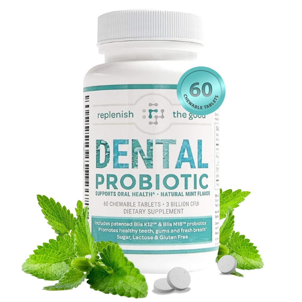 Diş Oral Probiyotik, 60 Chewable Tabletler - Tamamlar w/BLIS K12 & M18 - Yetişkinler için Kötü Nefes Tedavi - Boosts Oral Health - Fights Halitosis, Tooth Decay, Strep Throat (Mint Flavor)