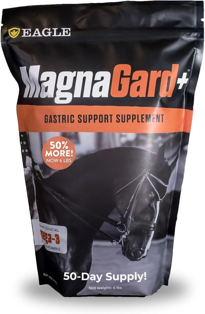 Plus Gastric Support Supplement for Horses with Omega 3s | Relieves Ulcers, Calming Supplement, Magnesium & Other Vital Minerals | Powder, 6 Pound Bag, 45-Day Supply | by Eagle Equine