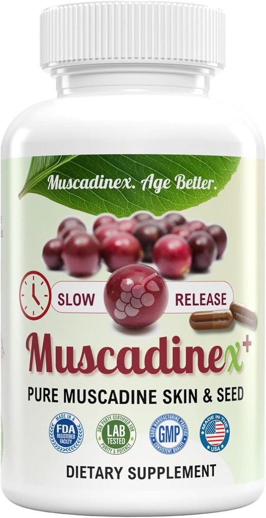 USA Muscadine Quercetin, Ellagic Acid, Resveratrol, Myricetin, Kaempferol & BioPerine - Κάψουλες απελευθέρωσης χρόνου για επιπλέον βιοδιαθεσιμότητα - Vegan - Μη ΓΤΟ - Χωρίς γλουτένη - Κατασκευασμένο στις ΗΠΑ