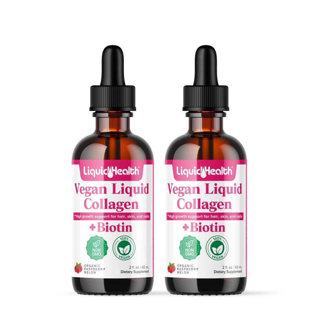 LIQUIDHEALTH% 100 Vegan Collagen Plus Biotin 100.000 infos - Plant-Based Liquid Collagen for Women & Men - Saç & Nail Büyüme, Skin Health, Boosts Metabolism - ABD'de Made, Non-GMO (2 Pack)
