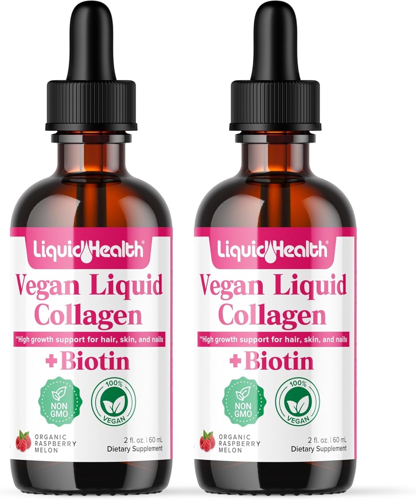 LIQUIDHEALTH% 100 Vegan Collagen Plus Biotin 100.000 infos - Plant-Based Liquid Collagen for Women & Men - Saç & Nail Büyüme, Skin Health, Boosts Metabolism - ABD'de Made, Non-GMO (2 Pack)