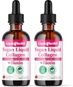 LIQUIDHEALTH 100% Vegan Collagen Plus Biotin 100.000mcg Υγρές σταγόνες - Φυτικό Υγρό Κολλαγόνο για γυναίκες & άνδρες - Hair & Nail Growth, Skin Health, Boosts Μεταβολισμός - Made in USA, Non-GMO (2 Pack)