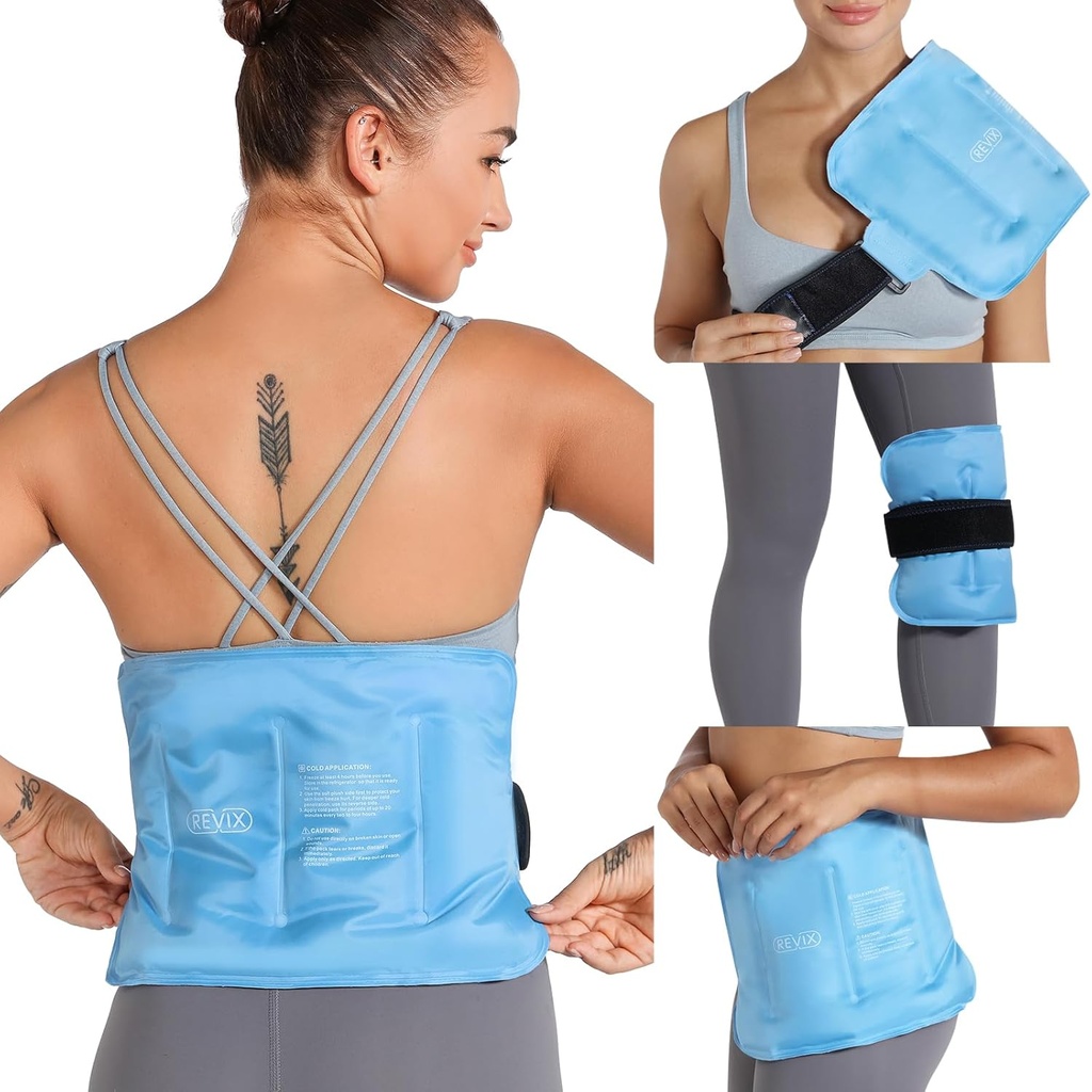 REVIX Gel Ice Pack for Back Discomfort Relief, Soft Plush Lining Ice Wrap for Lower Back, Shoulder, Hip, Arm, Knee, Cold Compress Therapy, 16 × 9 "