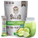 Salud 2in-1 Energy Drink Toz + Focus, Cucumber Lime, Organic Caffeine, B6 + B12, Theanine, Clean Energy Drink Packets, Agua Fresca Mix, Non-GMO, Gluten Free, Vegan, 1g of Sugar, (15 hizmet)
