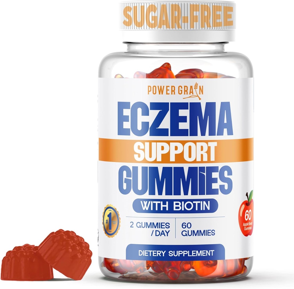 Sugar Free Eczema Tedavisi Gummies - ABD Made - 50+ Vitamins & Probiyotiks for Clear, Hydrated Skin - Soothes Itching, Calms Redness & Boosts Skin Health (60 Gummies)