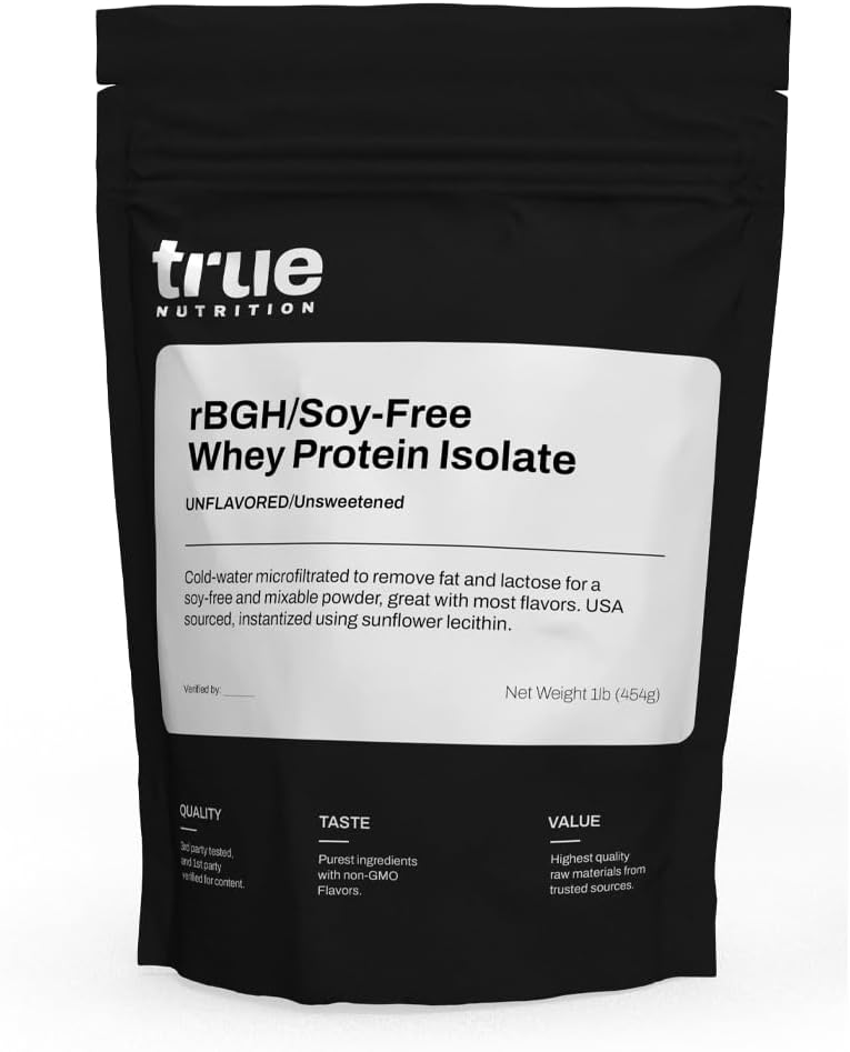 Gerçek Beslenme - rBGH / Soy Free Whey proteini [Milk] - %100 Grass Fed Whey Protein Tozu Temel Amino asitlerle - Eklenen Hormonlar veya Antibiyotikler (Unflavored/Unsweetened, 1 lb)