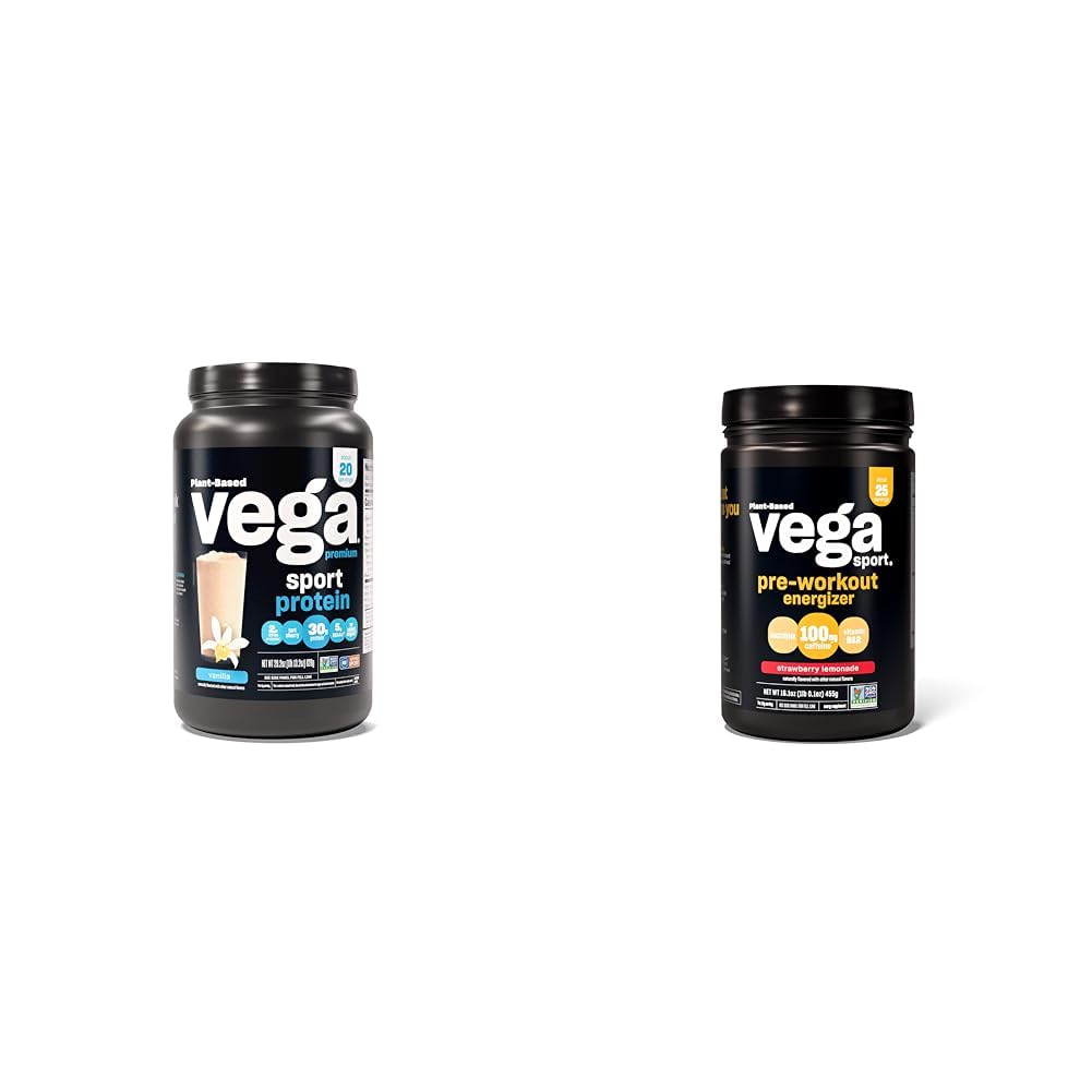 Vega Premium Spor Protein Vanilla Protein Toz, Vegan, GMO & Sport Pre-Workout Energizer, Strawberry Lemonade - Pre Workout Toz, Vegan, Non GMO & Sport Pre-Workout Energizer, Strawberry Lemonade - Pre Workout Toz