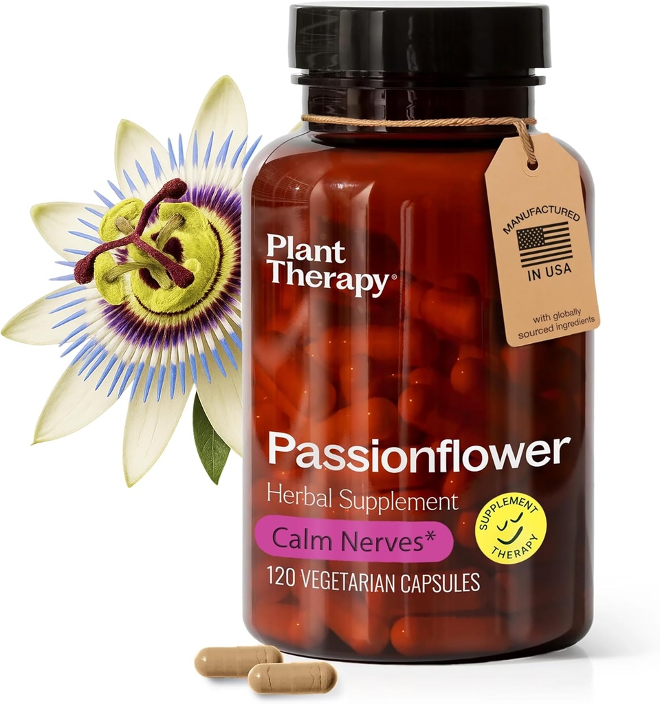 Plant Therapy Passion Flower Capsules ABD Calms Nerves, Supports Sleep, Great Way to Wind Down Supplements for Women & Men 120 Count Vegetarian Capsule