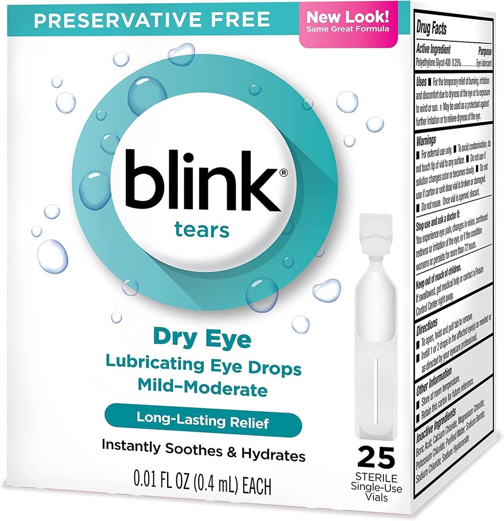 Blink Tears Laneing Eye Drops Mild-Moderate Kuru Eye .01 Fl Oz 25 Count