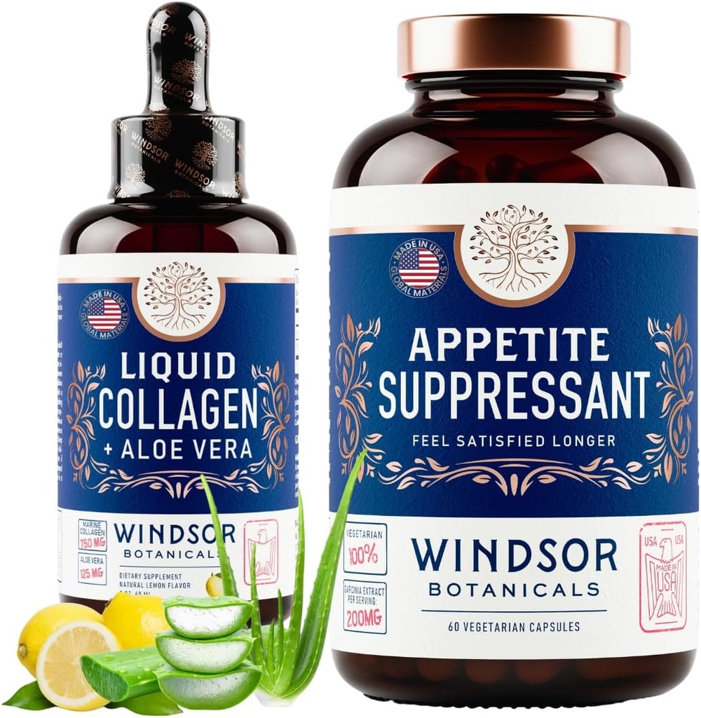 WINDSOR BOTANICALS Όρεξη Καταπιεστικό και υγρό Collagen Marine Diet και Beauty Bundle