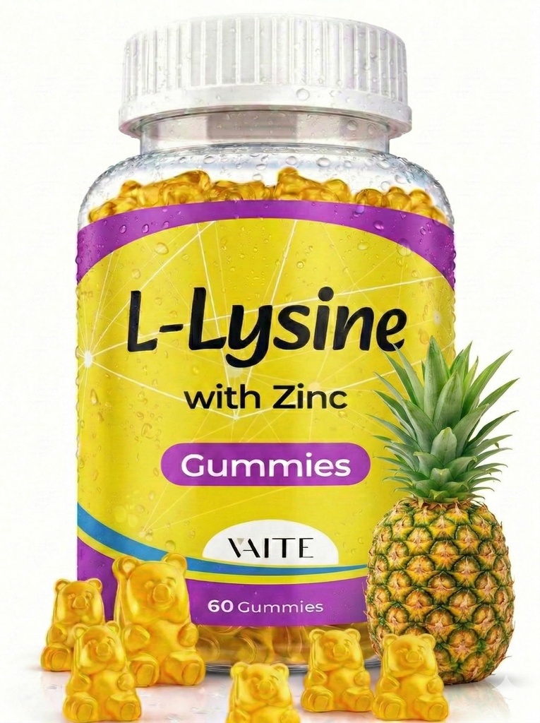 L Lysine Gummies 1000 mg with çinko - Supports Skin, Lip, Vegan, Gluten Free, 60 Chewable L-Lysine for Yetişkinler, Vitamins Tissue Health & Immune System, Bolt Acid & Kompleksi