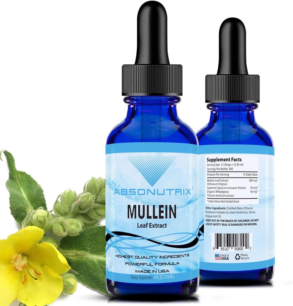 Absonutrix Mullein 300 mg, 4 Oz Liquid, 300 ABD'de Yapılacak, Hızlı Aborpsiyon, Kalite Potent Malzemeler, Non-GMO, GMP sertifikalı Tesis, Cruelty-Free Ürünler