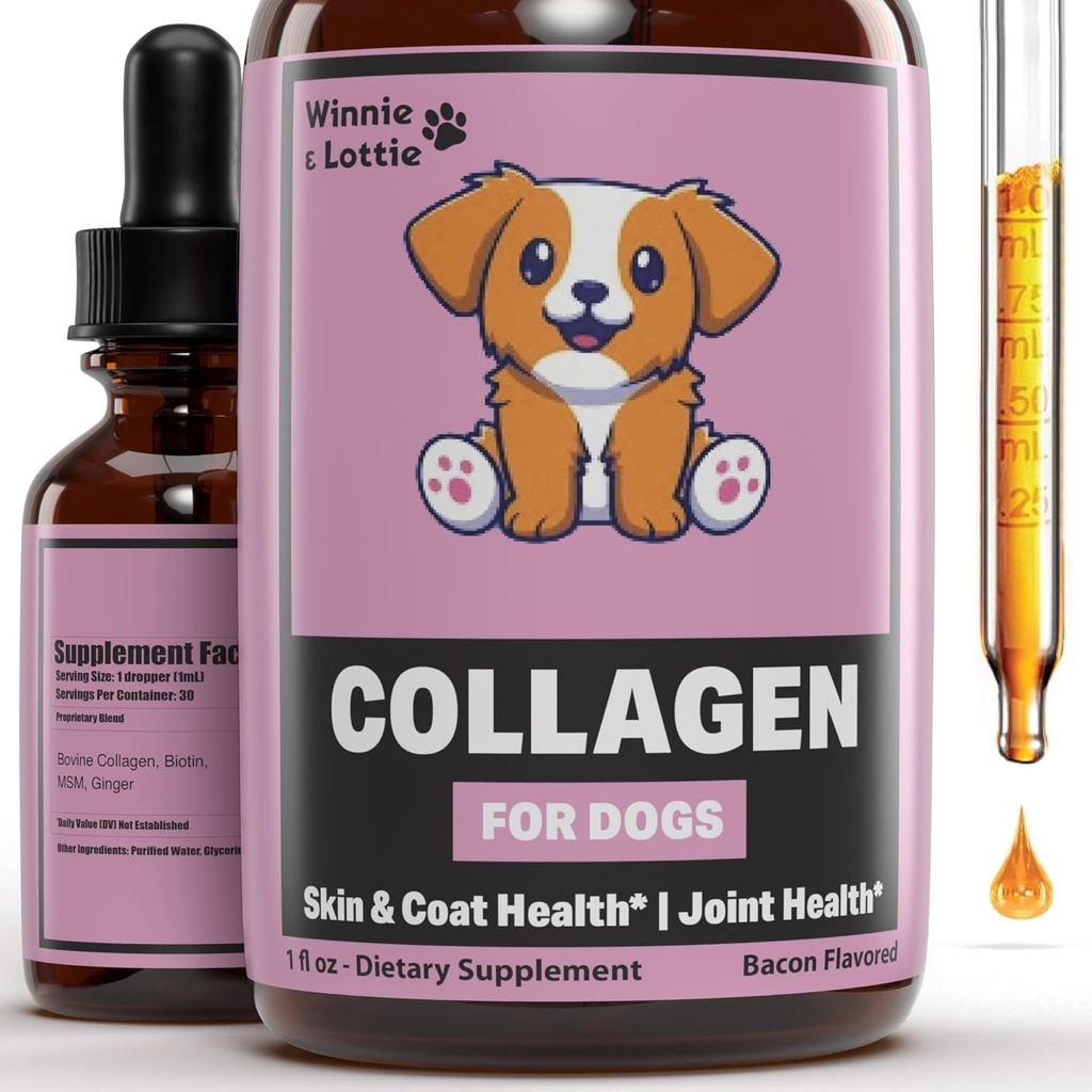 Köpekler için Collagen - Köpekler için sıvı Collagen - Köpekler için Skin ve Ön Tamam - Köpek Sıvı Kolajn - Dog Collagen Drops - Collagen Dog - Collagen Dogs - 1 fl oz - Bacon Flavor