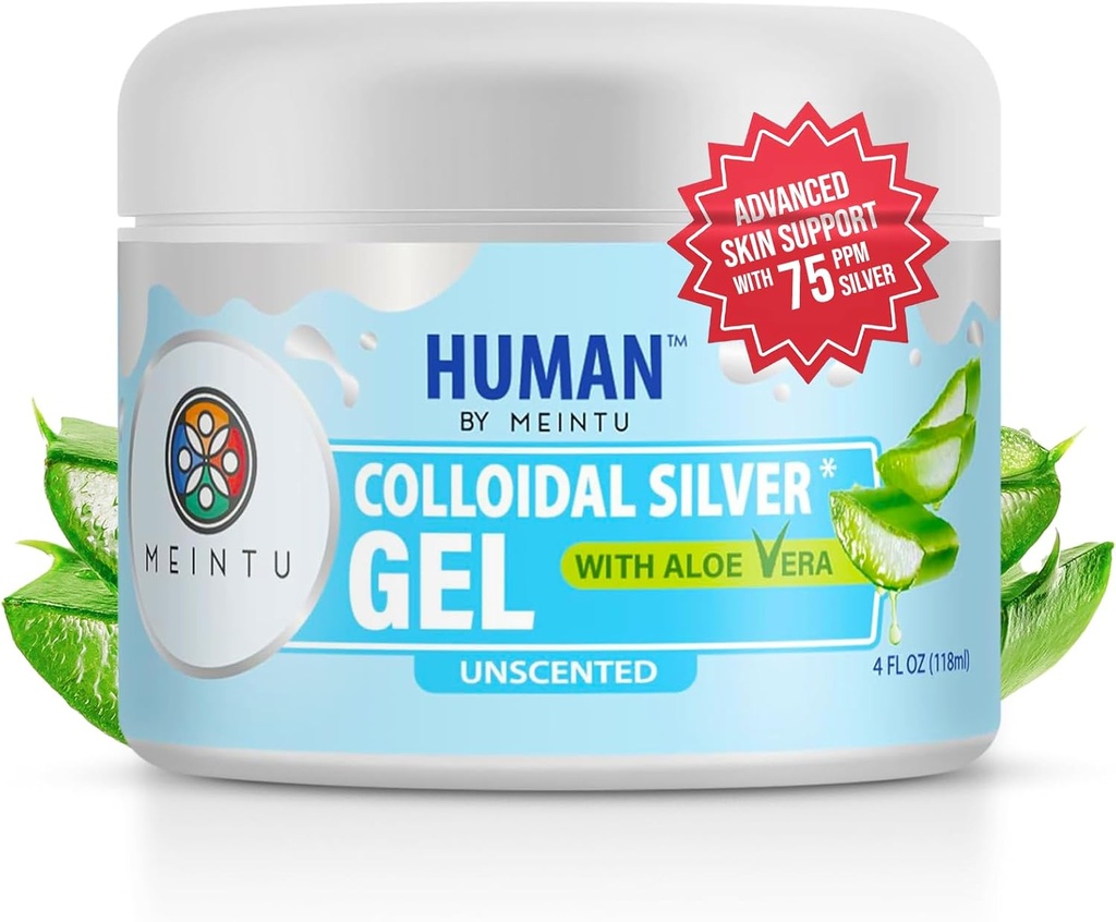 MEINTU Ultra-Pure Colloidal Silver Gel με αλόη Vera για το δέρμα Bio-Active Silver Hydrosol Gel Solution για το δέρμα - 4 oz - 75 PPM Ασφαλής για Ενήλικες, Παιδιά και Κατοικίδια