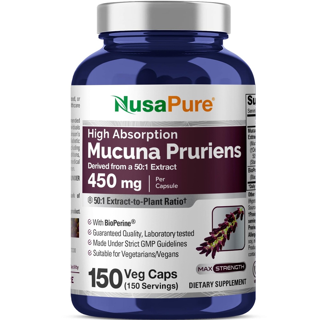 NusaPure Mucuna Pruriens Capsules, 450 mg, 150 Veggie Capsules (Gluten Free, Non-GMO)