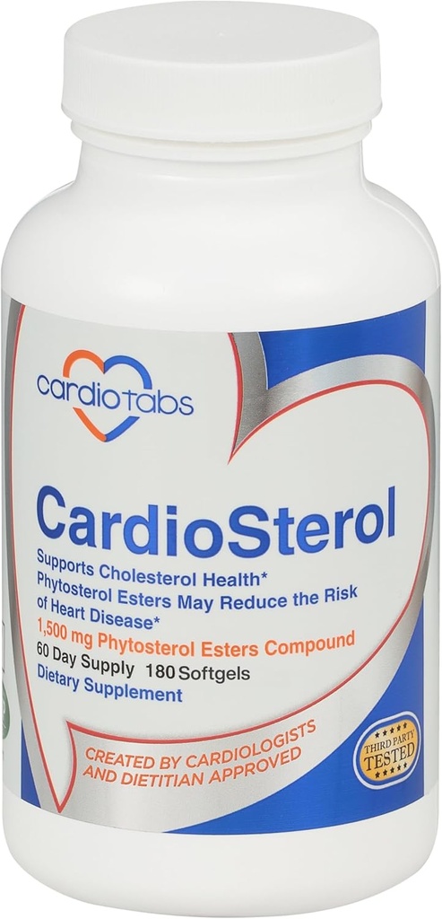 CardioSterol, Bitkiye Dayalı Phytosterol Esters Plus Fish Oil, Cholesterol Support Supplement, Contains Karma Tocopherols, Plant Sterols Supplement - 60 Day Supply - 180 Softgels
