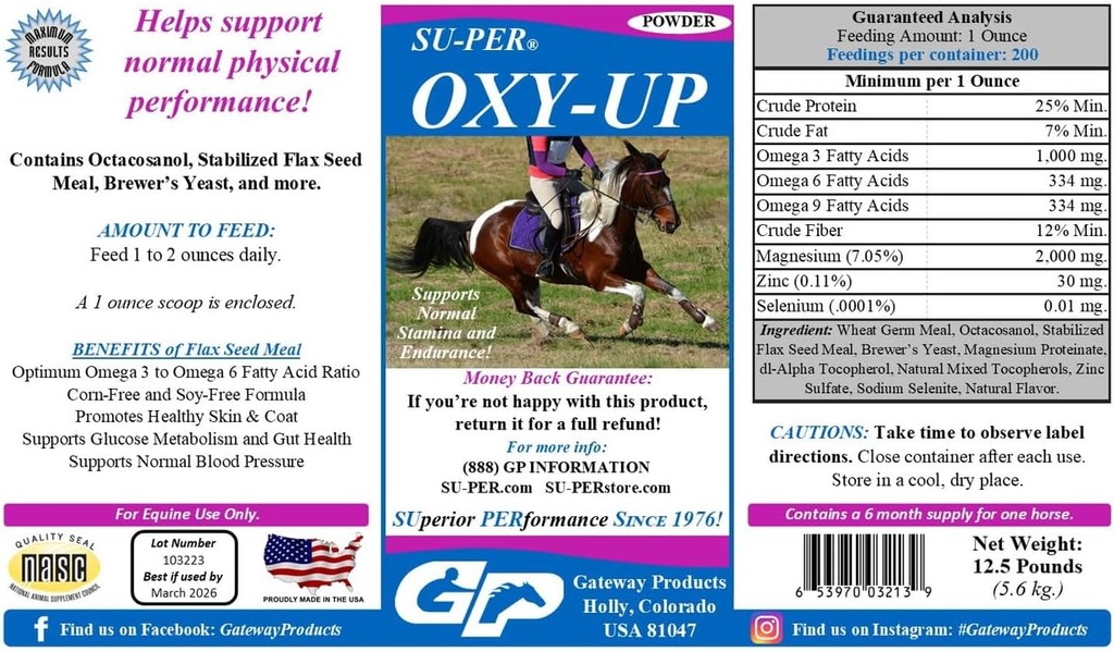 SU-PER Oxy-Up Performans At Supplement - Destekler Normal Stamina ve Endurance - Buğday Germ Ekstraksiyon, B-Complex Vitaminler, Magnezyum - 12.5 Pound, 6 Ay Supply