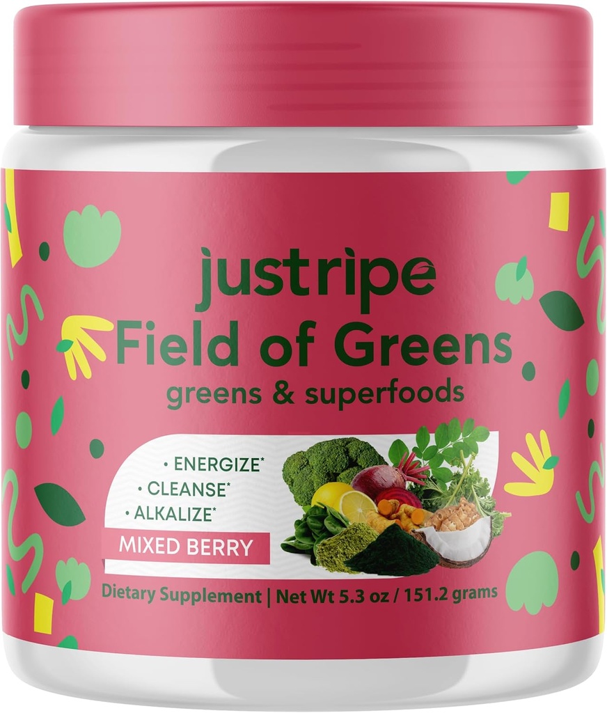 Τομέας των Πράσινων Superfood σκόνη με οργανική Spirulina, Chlorella, Beet Root Powder - Bacillus Coagulans Probiotic, A Plant-based Mix Supporting Gut Health, Immunity, 28 Scoops - Mixed Berry