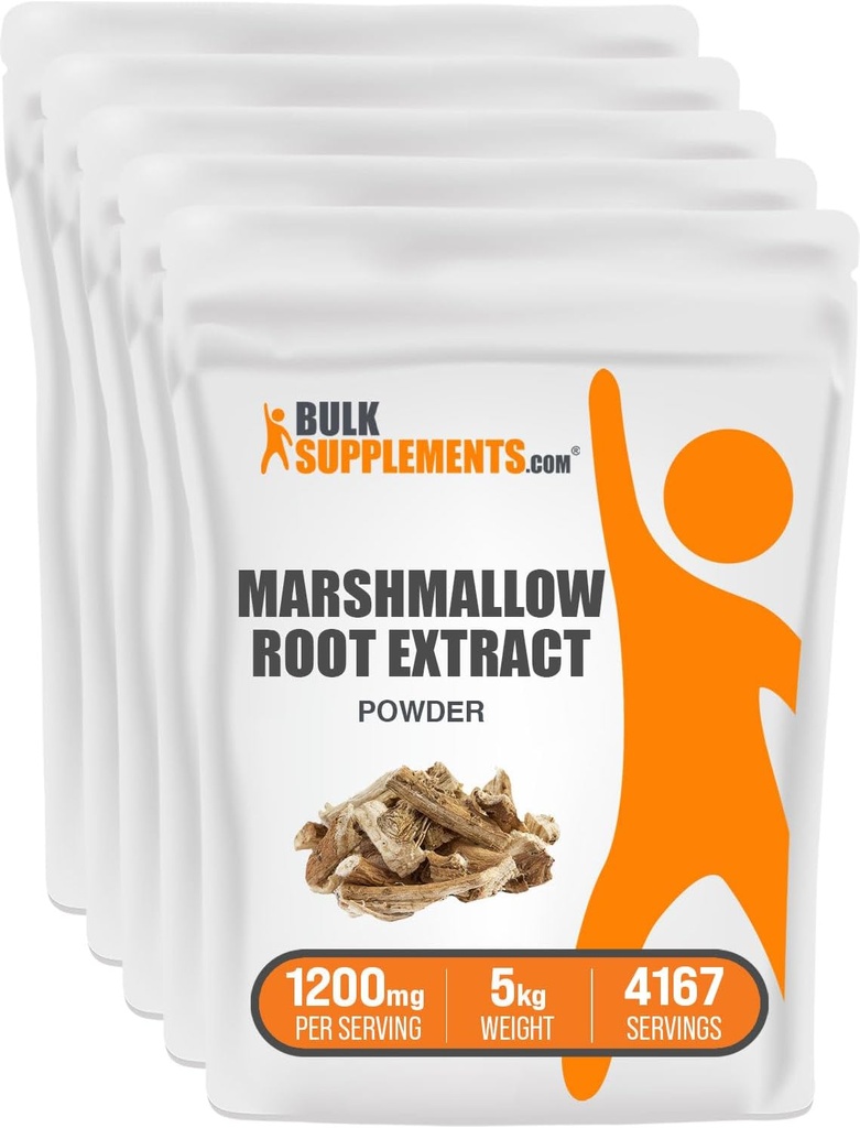 BulkSupplements.com Marshmallow Root Extract Toz - Marshmallow Root Supplement, Marshmallow Ekstraksiyon - Herbal Supplement, Gluten Free, 1200 mg per Service, 5kg (11 lbs) (Paketi 5)