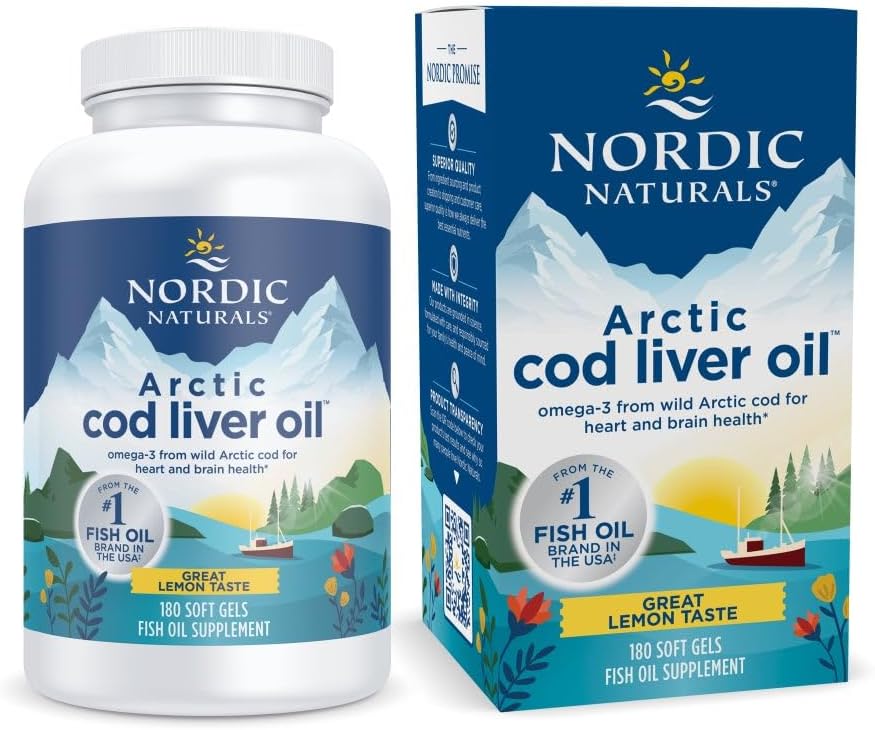 Nordic Naturals Arctic Cod Liver Oil, Lemon - 180 Soft Gels - 750 mg Σύνολο Omega-3s με EPA & DHA - Heart & Brain Health, Healthy Immunity, Συνολική ευεξία - Μη-GMO - 60 Υπηρεσίες