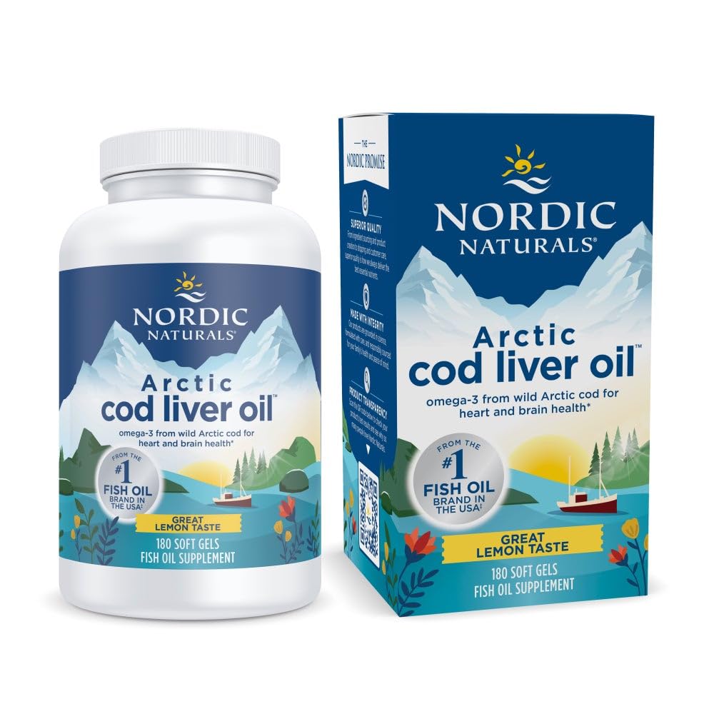 Nordic Naturals Arctic Cod Liver Oil, Lemon - 180 Soft Gels - 750 mg Total Omega-3s with EPA & DHA - Heart & Brain Health, Sağlıklı Immunity, Genel Wellness - Non-GMO - 60 Hizmetler