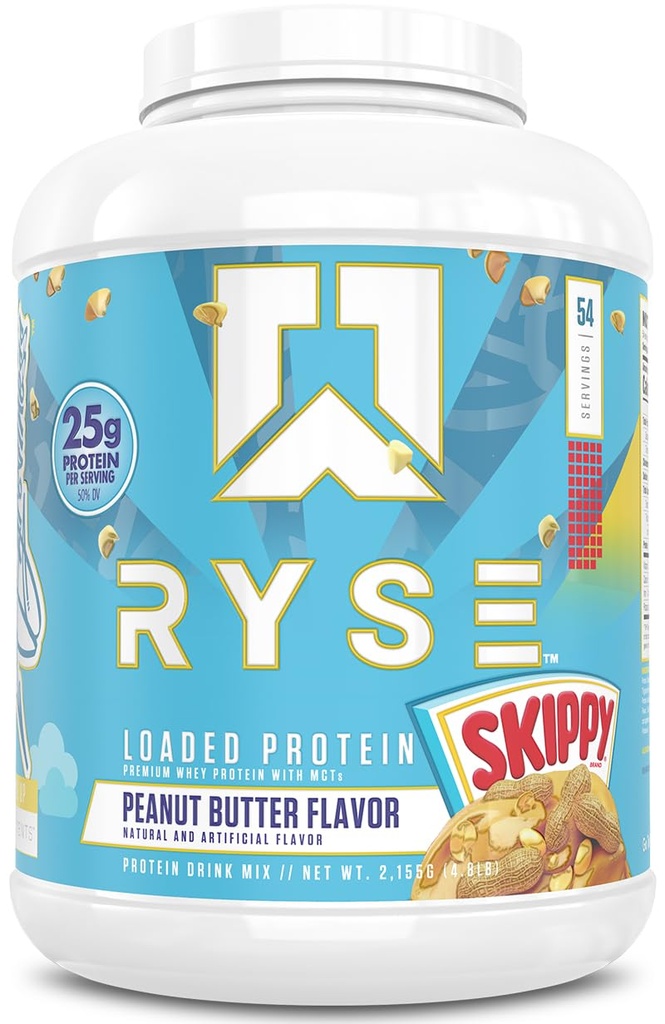 RYSE Loaded protein Toz - Skippy Peanut Butter - 25g Whey Protein Isolate & Yoğun Fiber & MCTs - Low Carb, Low Sugar, Digestive-Friendly - 54 Servisler / 4 lb Tuba