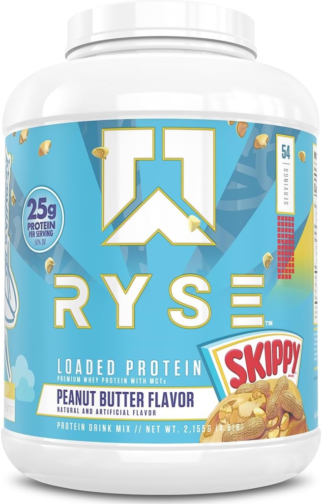RYSE Loaded protein Toz - Skippy Peanut Butter - 25g Whey Protein Isolate & Yoğun Fiber & MCTs - Low Carb, Low Sugar, Digestive-Friendly - 54 Servisler / 4 lb Tuba