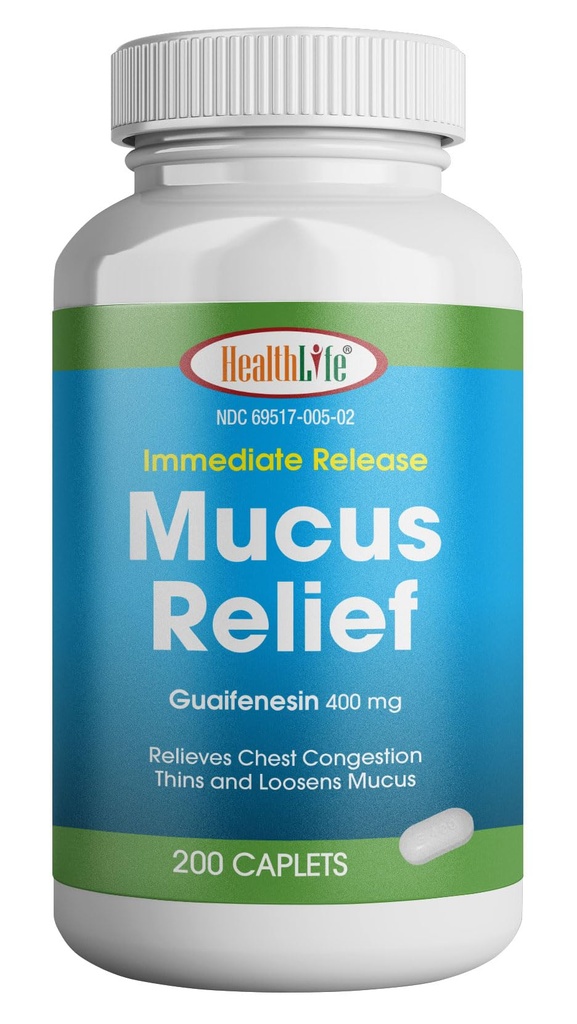 ΥΓΕΙΑ LFE Mucus Relief Guaifenesin Caplets 400 mg, Άμεση Απελευθέρωση Προσδοκώμενο, Λιγνό και Χαλαρώνει Mucus, Ανακουφίζει τη Συμφόρηση του Θώρακος, Βήχα, Ψυχρό και Γρίπη (Medium, 200 Count)
