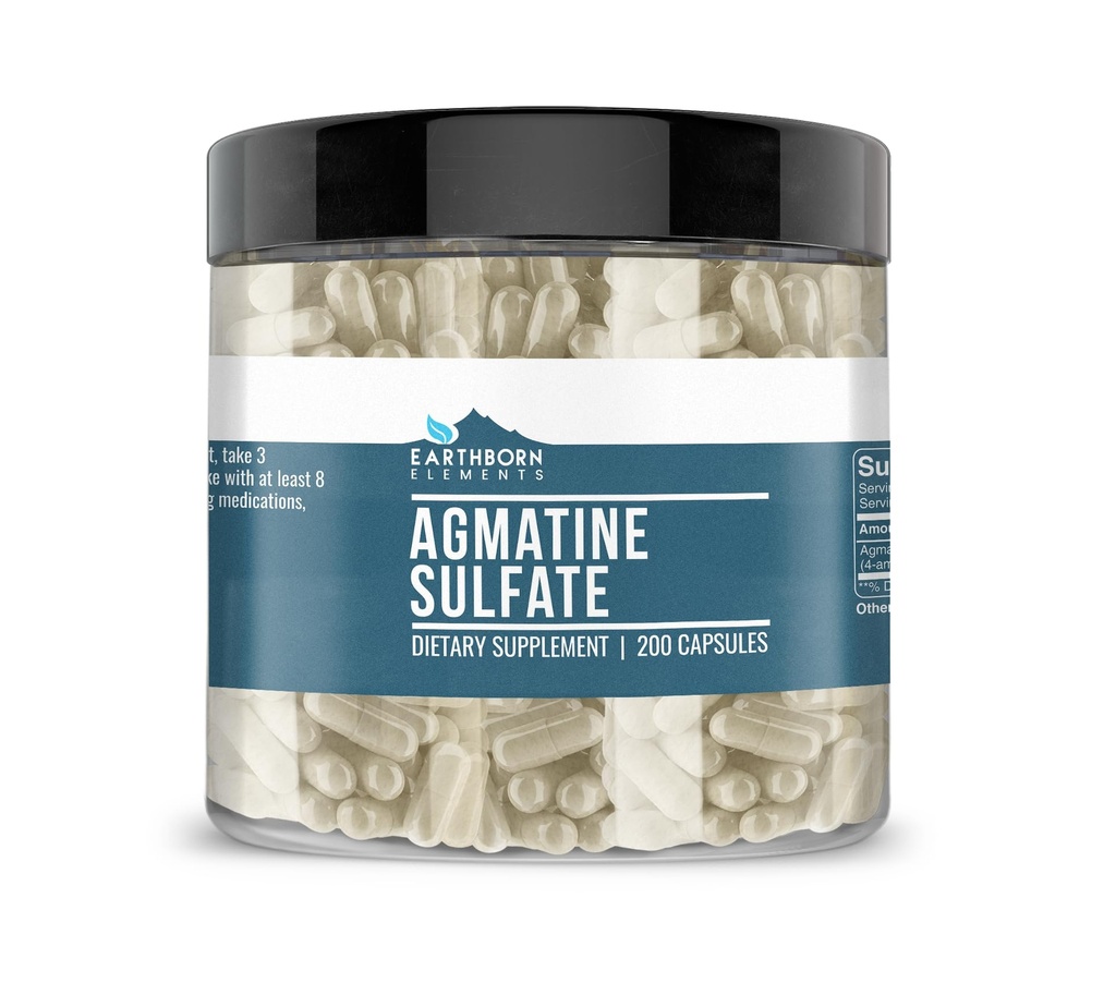 Earthborn Elements Agmatine Sulfate, 200 Capsules, Pure & Undiled, No Wordss