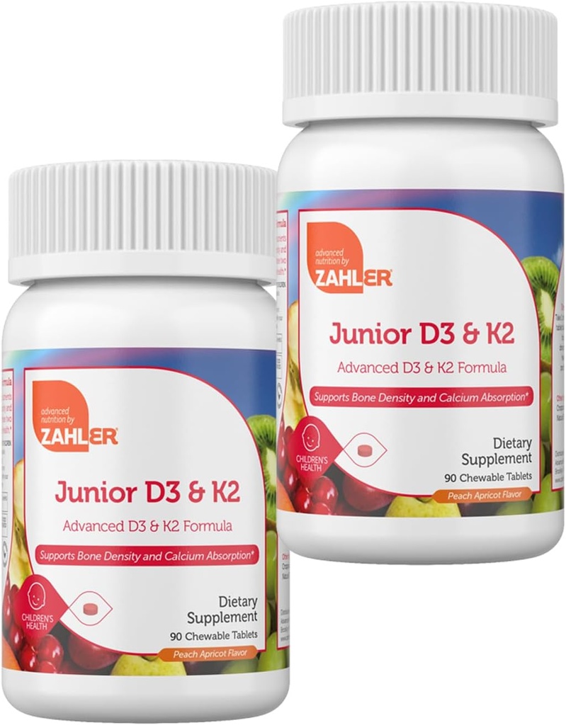 Zahler - Çocuklar için Uygun Tabletler - Çocuklar Için D vitamini 2000 IU | Delicious D K2 Chews to Support Health Bones & Teeth - Kosher, Less Sugar Than Gummies (2 Pack)