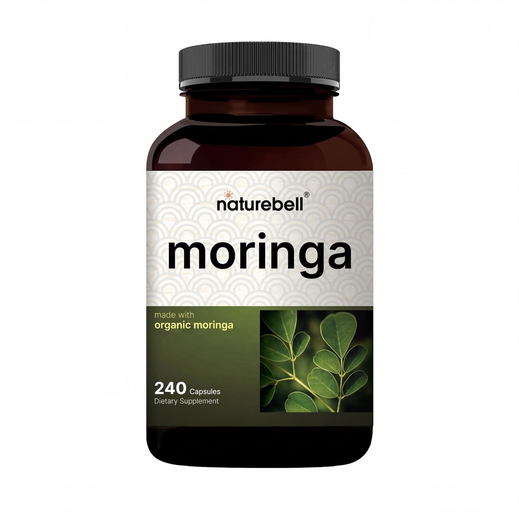 NatureBell Pure Moringa Capsules | Moringa Toz Organik, 240 Capsules – Green Superfood, Skin Health, & Immune Support – Non-GMO, Gluten Free, 4 Ay Supply