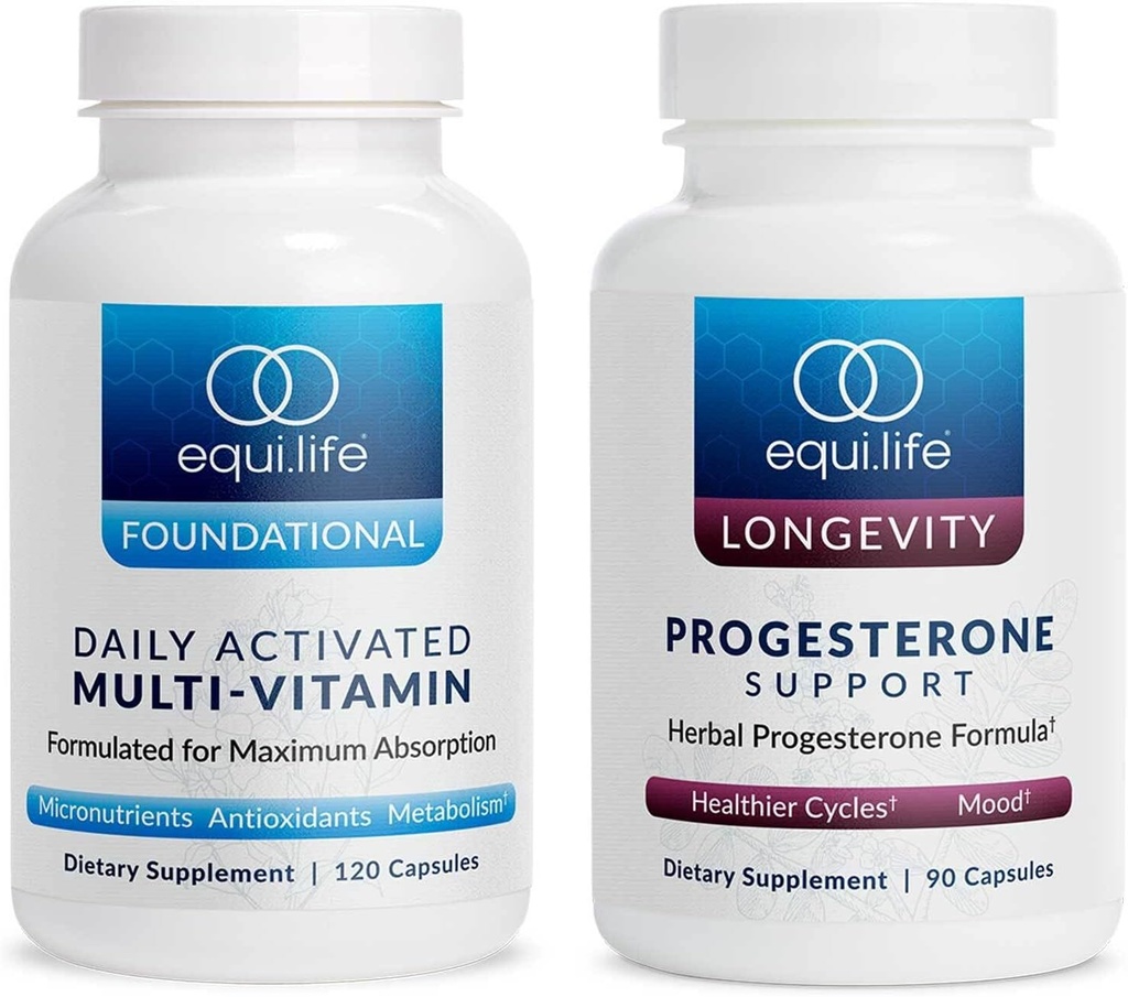 Equilife - Daily Active Multi-Vitamin (30 hizmet) ve Progesterone Support (90 ct.) Schelife, 21 Essential Vitaminler ve Herbal Hormon Tamamlayıcı