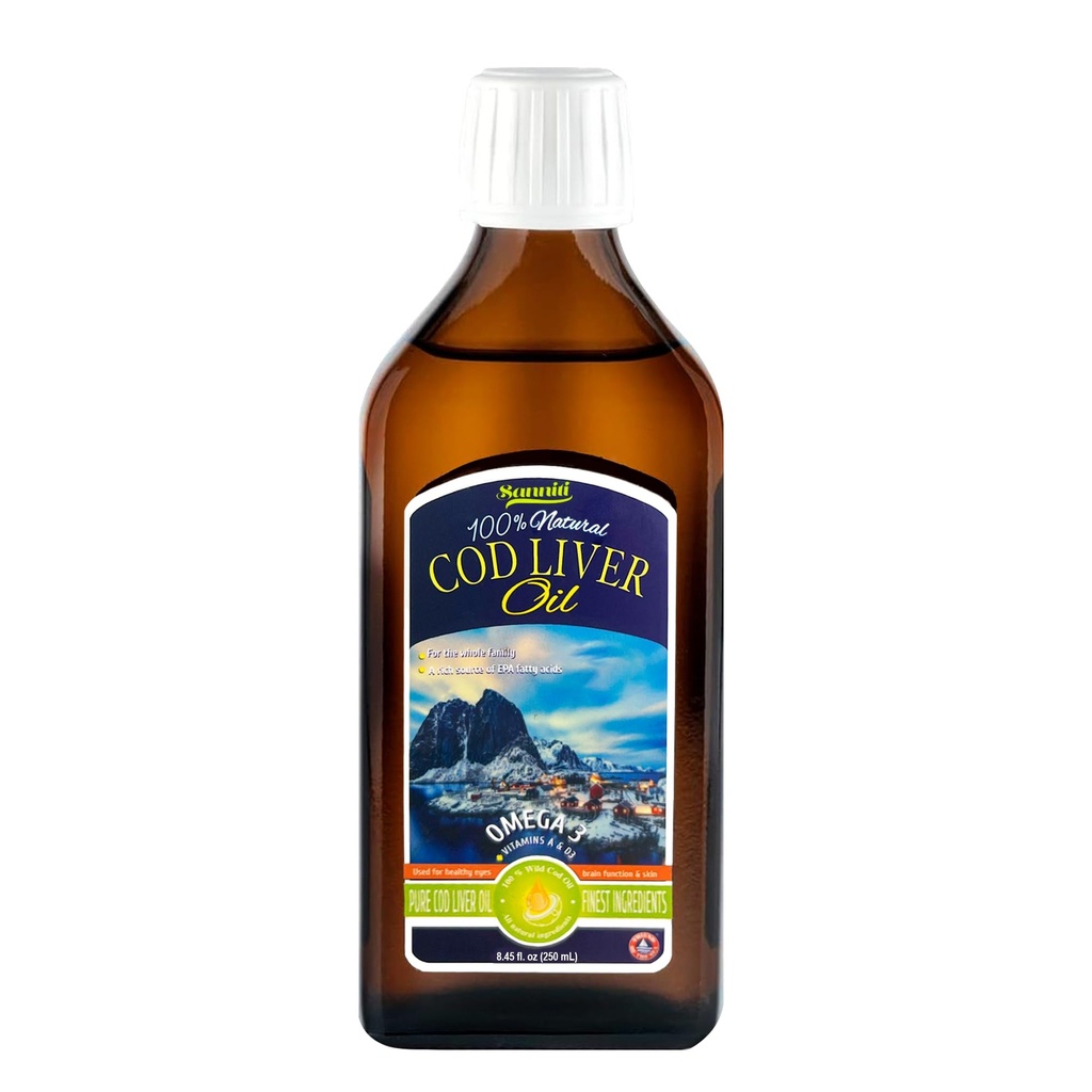 Sanniti 100% Doğal Cod Liver Oil, 1081 mg Total Omega-3 Fatty Acids, Wild Caught Nordic, 250 mL (8.4 oz) (Unflavored)