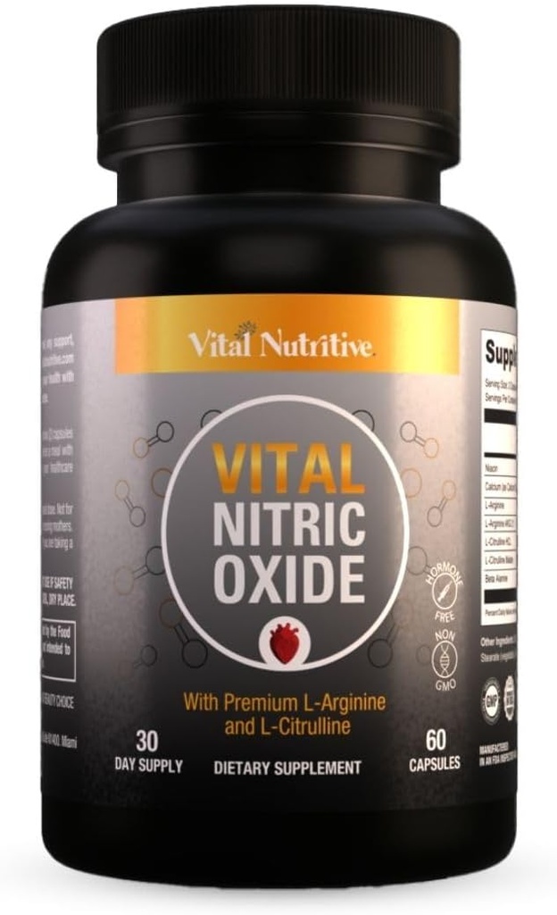 Vital Nitric Oxide Supplements for Men - Συμπληρώματα προπόνησης για άνδρες - Nitrous Oxide Boost Blood Flow, Blood Pressure, Energy & Workout Performance with L Arginine L Citruline-30 Days Supply