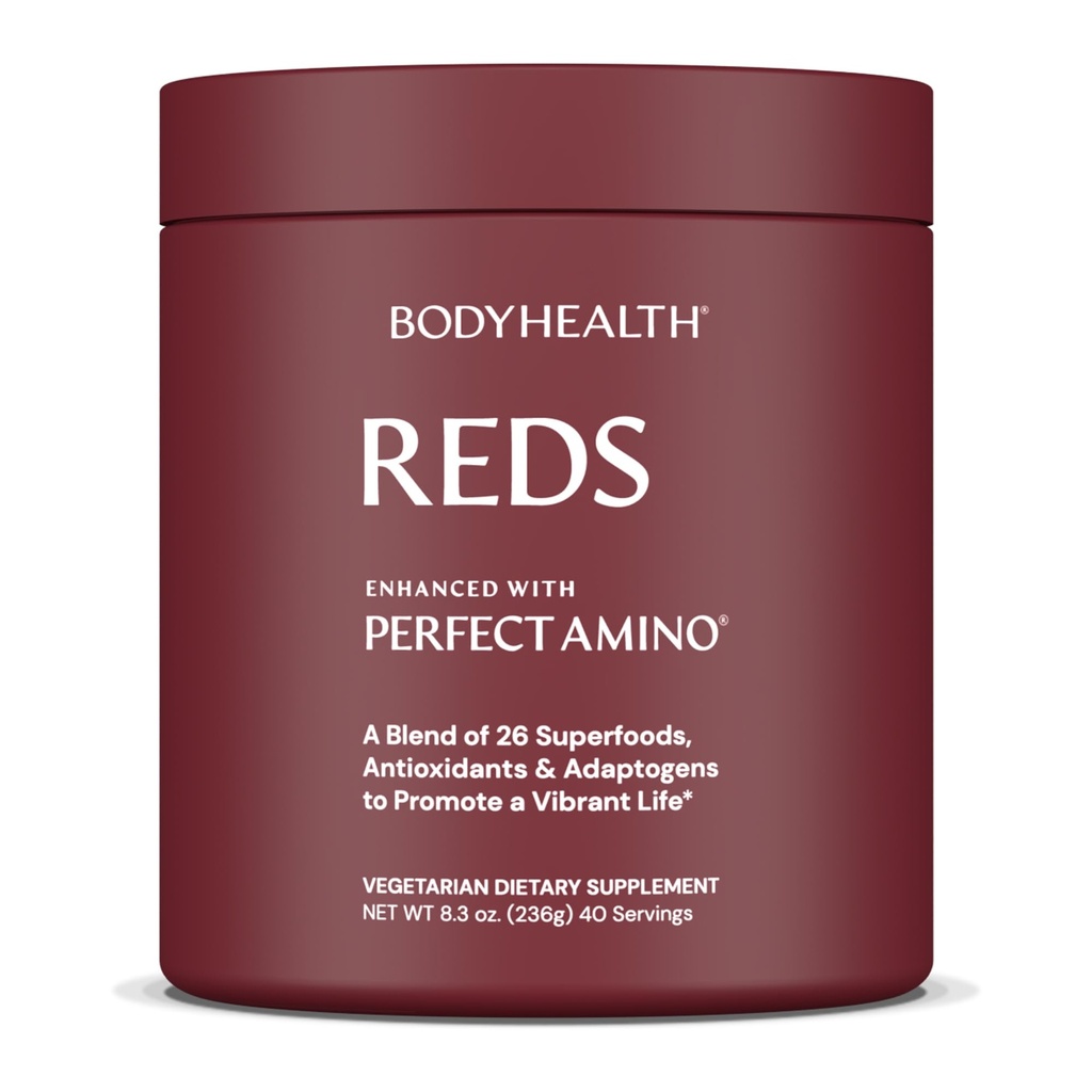 BodyHealth Reds Enhanced with PerfectAmino - Daily Superfood Smoothie Powder with Antioxidants, Adaptogens, Phytonutrients, Fruit, Prebiotics, Probiotics, Fiber, and Protein - 40 Servings