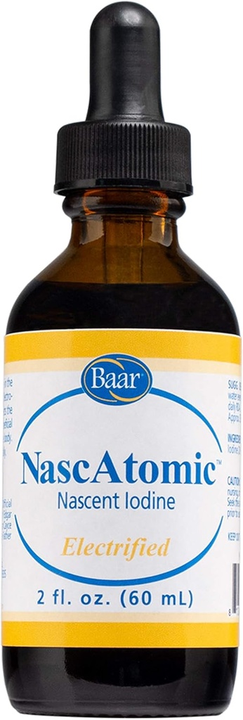 BAAR NascAtomic Electred Nascent Iodine Liquid Drops, Poent 2% Formula for Energy, Vitality, Μεταβολισμός Boost, Detox, Immune Support, Mental Clarity & Thyroid Health, 2 fl oz (Pack of 1)