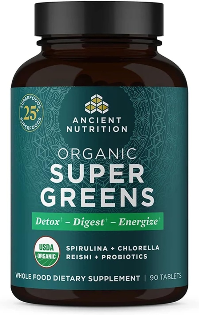 Eski Beslenme Super Yeşilleri Probiyotikleri, Organik Superfood Tabletleri Spirulina, Chlorella, Moringa ve Resilient Probiyotik, 30 Hizmet, 90 Count Count Count
