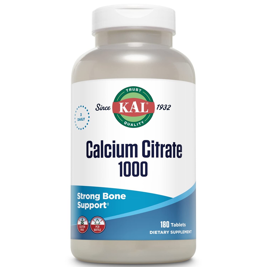 KALuba Citrate 1000 mg, Macau Supplements for Women and Men, Bone Health, Teeth, Nervous, Muscular & Cardiovascular System Support, Gluten Free ve Lab TY, 60 Hizmet, 180 Tabletler