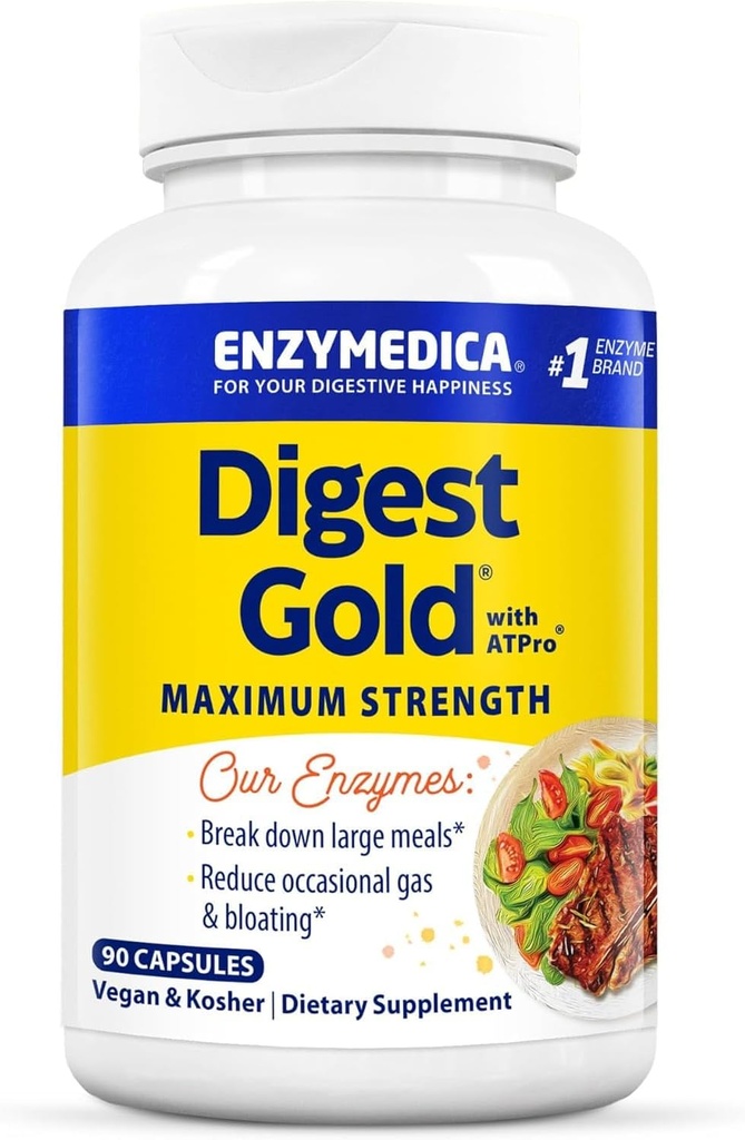 Enzymedica Digest Gold + ATPro, maksimum Güçlü Digestive Enzymes, Instant Bloating Relief için büyük Meals'a yardım et, 90 Count