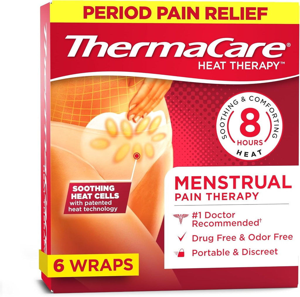 ThermaCare Menstrual Isıtma Pads - Portreatif, Yapıştırıcı HeatWraps for Period Cramps & Backache Relief - Discreet, Cord-Free Heat Terapi - Up to 8 Hours of Relief
