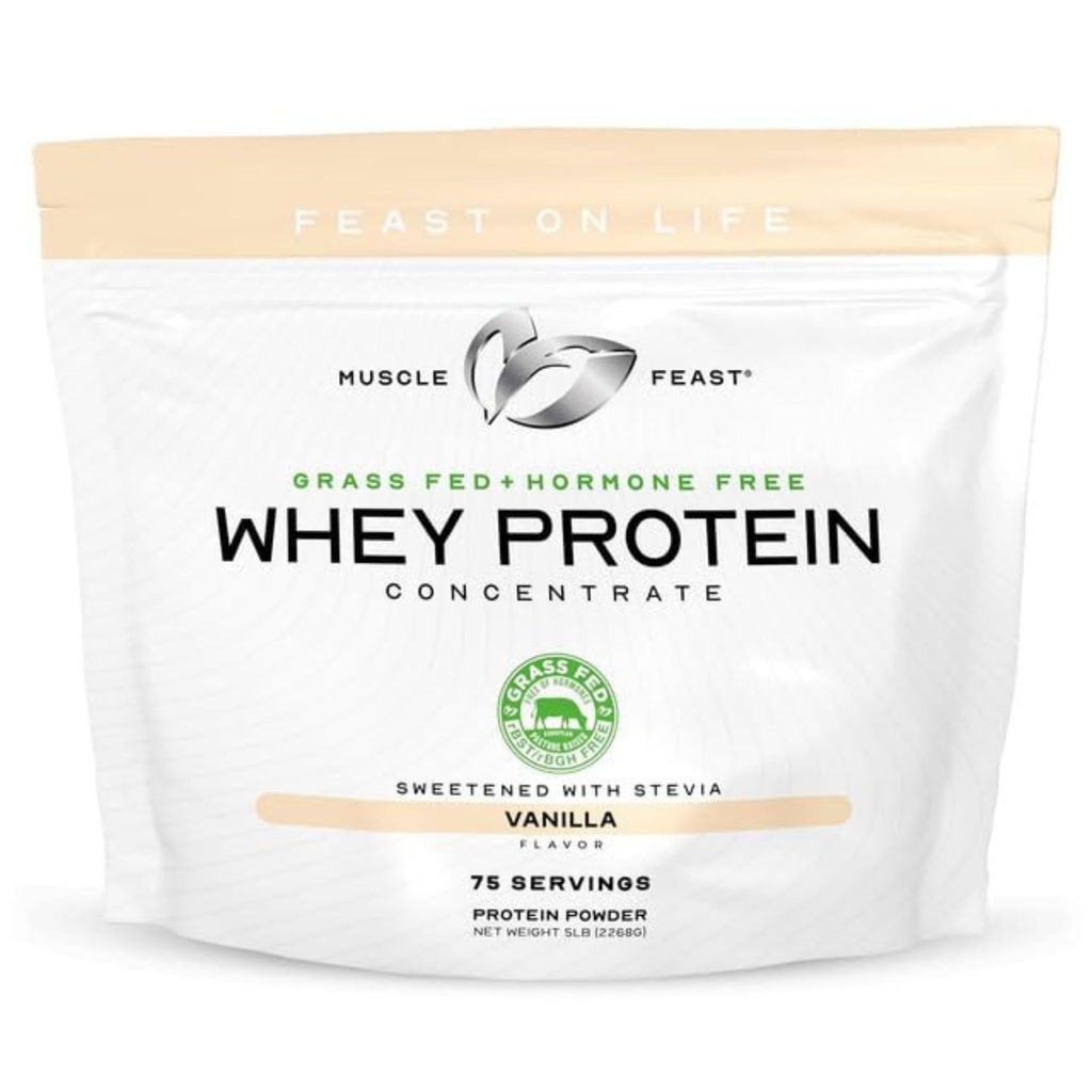 Μύες Feast Grass-Fed Whey πρωτεΐνη συμπυκνωμένο σκόνη, όλα τα φυσικά, χωρίς ορμονική πάστα Αυξημένη πρωτεΐνη Whey σκόνη για γυναίκες & άνδρες, καθαρό, μη-GMO & χωρίς γλουτένη συμπυκνωμένο Whey - Βανίλια, 5lb