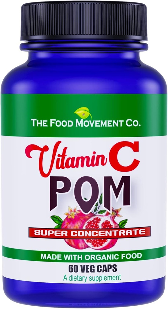 Gıda Hareketi C Pom - Pomegranate Superfood Yoğun Organik Makola Cherry ve Camu Camu- Vegan - Gluten Free - 60 Capsules