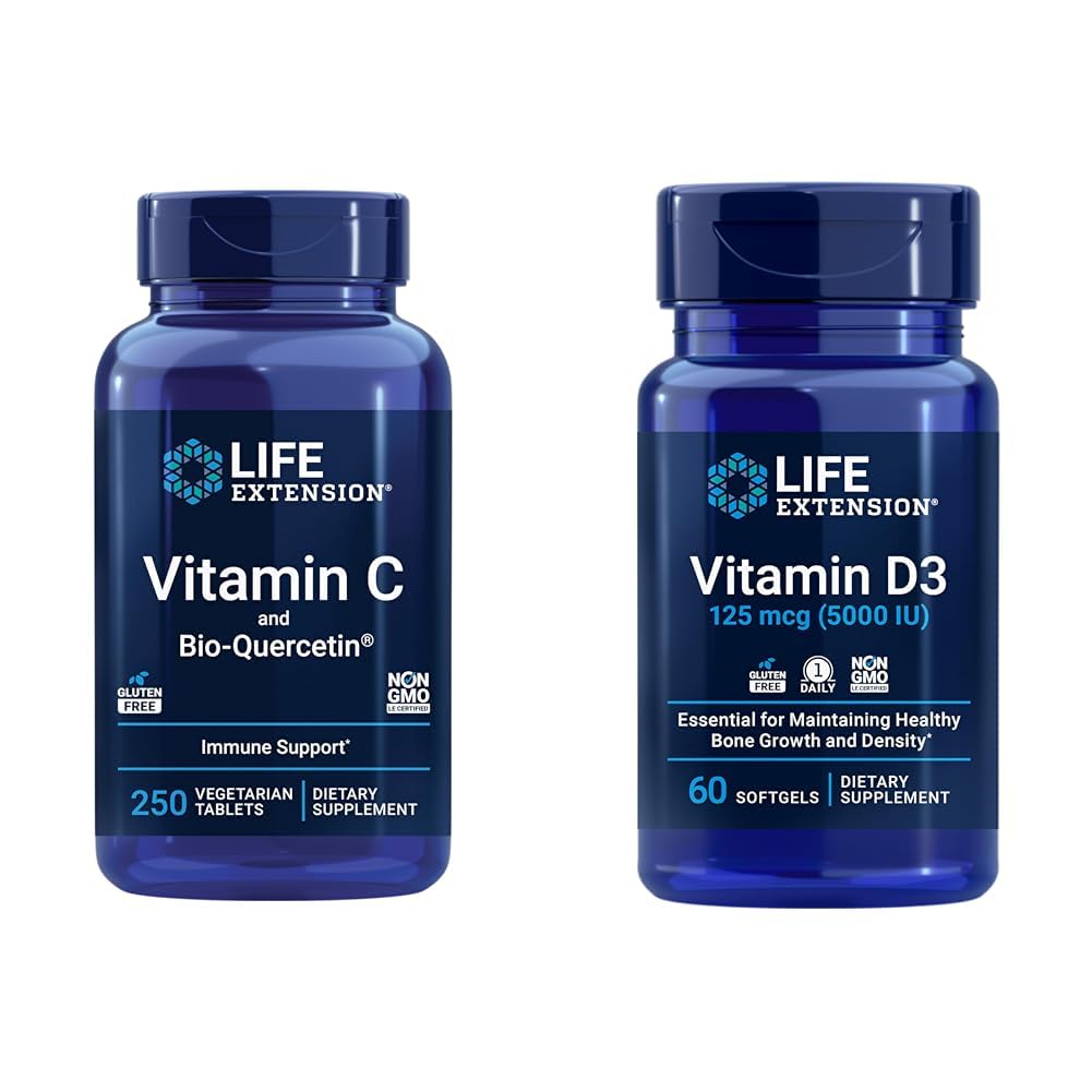 Life Extension C & Quercetin Plus Vitamin D3 5000 IU - 250 Tablet C Immune Support Plus 60 Vitamin D3 Bones, Brain & Immune Health
