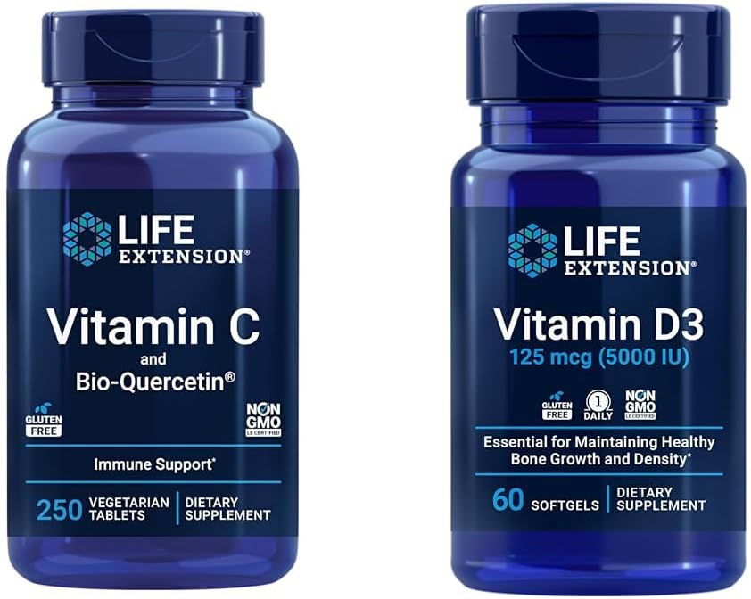 Life Extension C & Quercetin Plus Vitamin D3 5000 IU - 250 Tablet C Immune Support Plus 60 Vitamin D3 Bones, Brain & Immune Health